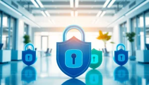 Visual representation of Microsoft 365 Security & Compliance tools showcasing security features and digital shields.