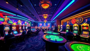 The engaging gaming scene at https://xx88.pizza/ with vibrant colors, excited players, and various casino games.
