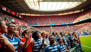 스포츠중계의 열띤 응원 속 경기를 보는 관중들 모습