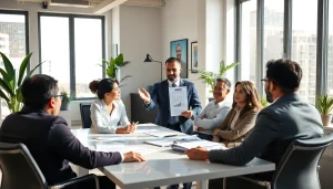 Engaged financial advisor San Antonio discussing strategies with diverse clients in a bright office.