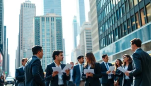 Engaged professionals seeking jobs new york amidst the vibrant NYC skyline and street life.