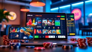 Explore the vibrant online gaming experience on af88.com with mobile and desktop interfaces showcasing casino and betting options.