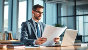 Attentive lawyer at http://www.jacobsonpilaw.com reviewing legal documents in a bright office.