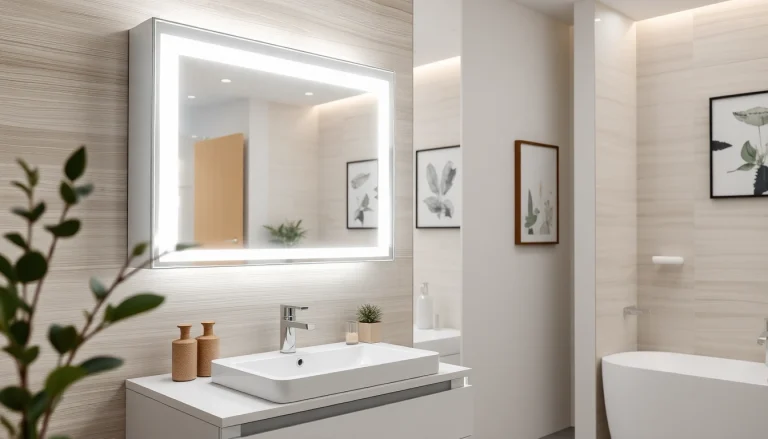 Spiegelschrank mit LED Beleuchtung im modernen Badezimmer mit elegantem Design und klarer Beleuchtung.