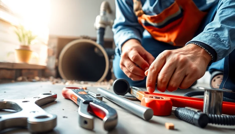 Plumber performing sewer repair durham techniques, showcasing expertise and professional tools in action.