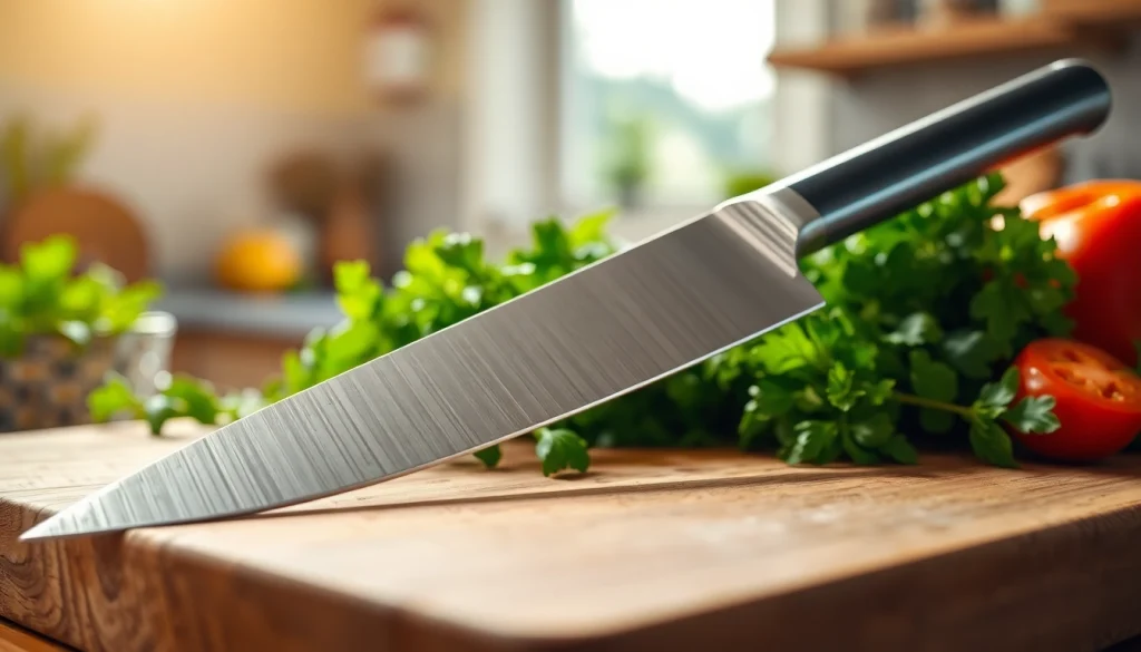 Showcasing a chef’s knife NZ with vibrant vegetables on a cutting board.