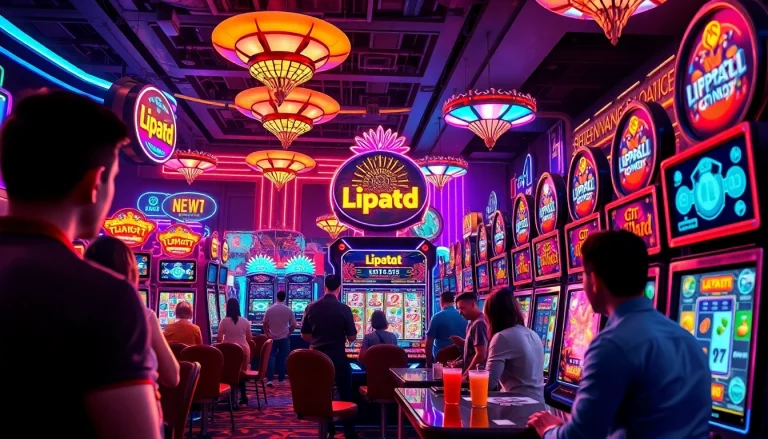 Permainan lipat4d slot yang menarik dalam suasana ceria dengan mesin berwarna-warni.