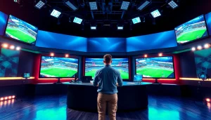 스포츠중계 생중계가 진행되는 스튜디오의 열정적인 모습