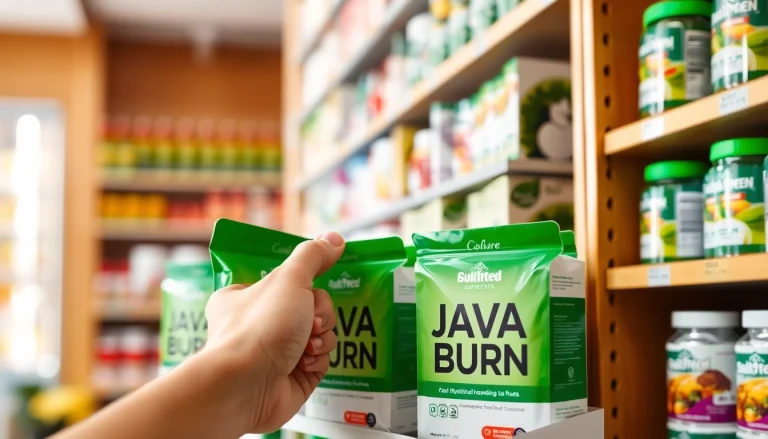 Showcasing Java Burn products prominently on a health store shelf.