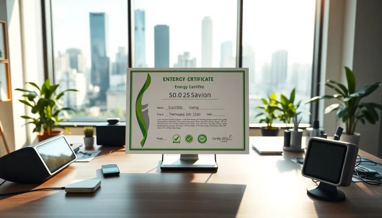 Certificado Ahorro Energético en un entorno moderno, promocionando eficiencia energética.