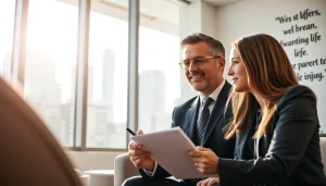 Consultation between a personal injury lawyer at https://www.cohanlegal.com and a concerned client in a bright office.