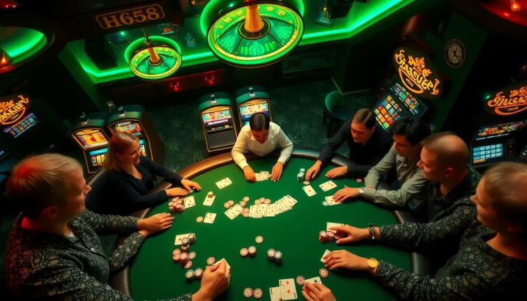 Experience thrilling poker action at HB 88 with engaged players and vibrant poker chips.