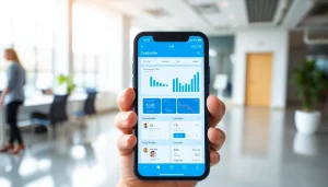 Enhance your business efficiency with mobile CRM showcased on a smartphone in a modern office setting.