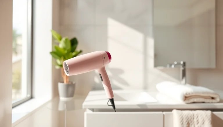 Showcase of laifen swift hair dryer highlighting its modern design and features in a stylish bathroom.