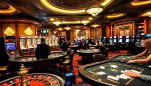 GO8 players enjoying thrilling moments at roulette and blackjack tables in a luxurious casino atmosphere.