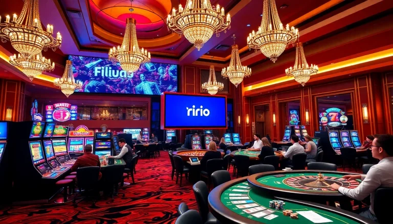 Experience the excitement of Rio Login at a bustling casino filled with vibrant slot machines and poker tables.