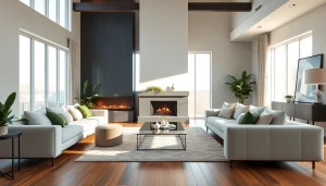 Home renovation displaying a modern living room with natural light and elegant design elements.