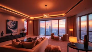 Showcase of interior design dubai with luxurious furnishings and modern decor in an elegant apartment.