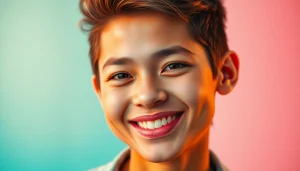 Perfect whatsapp profile photo showcasing a person with a vibrant gradient background.