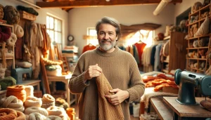 Showcasing high-quality artisanal clothing from https://www.ound-ound.com in a bright, workshop setting.