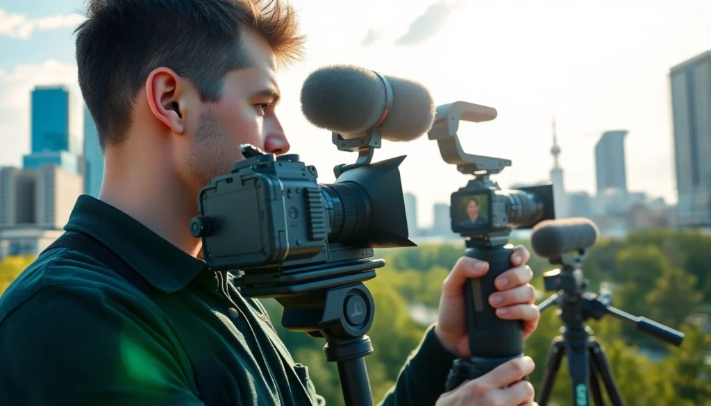 Edmonton videographer capturing stunning city visuals with a professional camera.