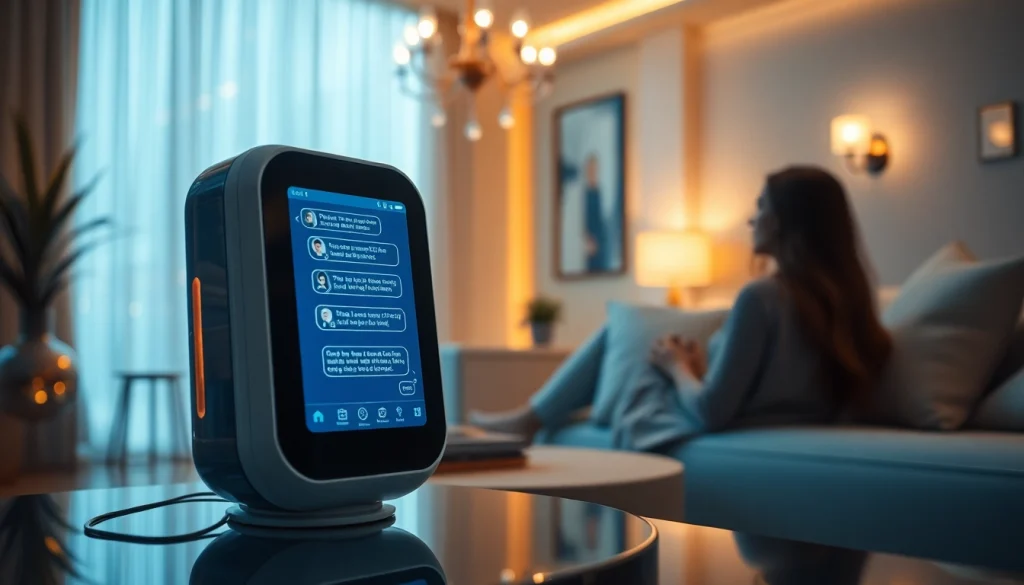 Innovative AI device facilitating intimate conversations on sex ai in a calming environment.