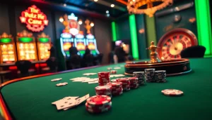 RR88 Đăng Nhập: Engaging players at a professional poker table in a luxurious casino setup.