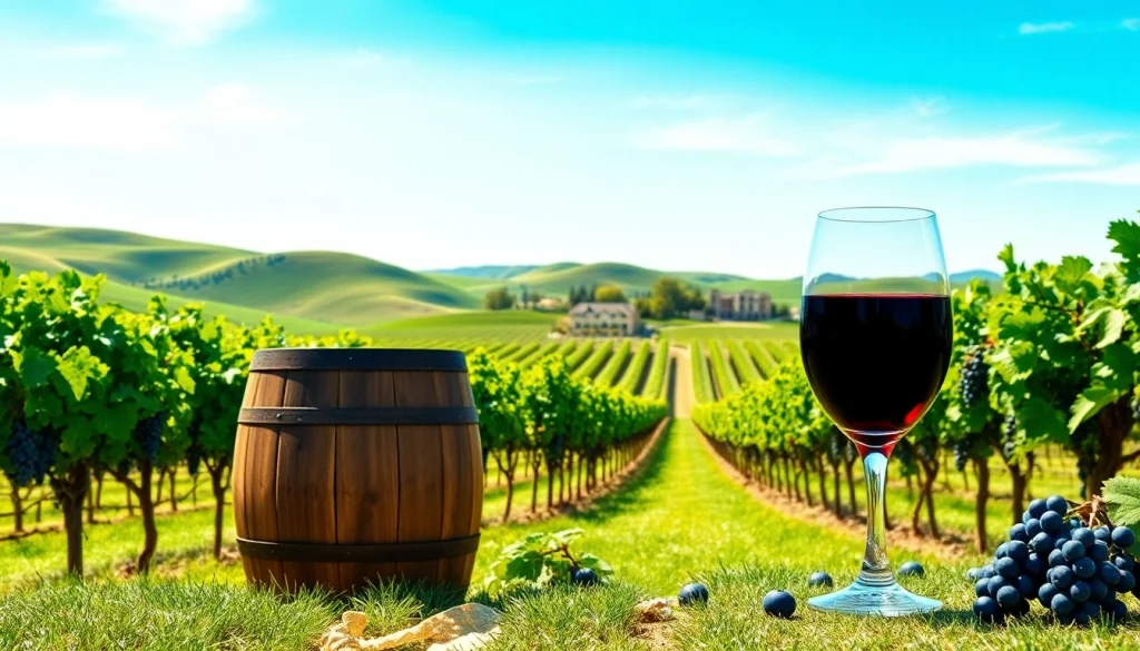 Experience the beauty of Clarksburg wineries with vibrant vineyards and rustic wine barrels.