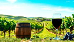 Experience the beauty of Clarksburg wineries with vibrant vineyards and rustic wine barrels.