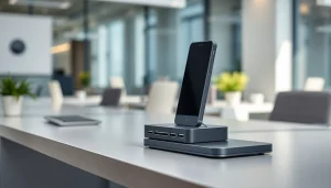 Showcase the AI Recorder Dock capturing voice notes in an office setting.