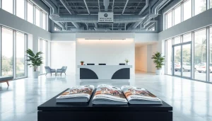 Showcase of modern real estate office interior inviting clients to explore services.