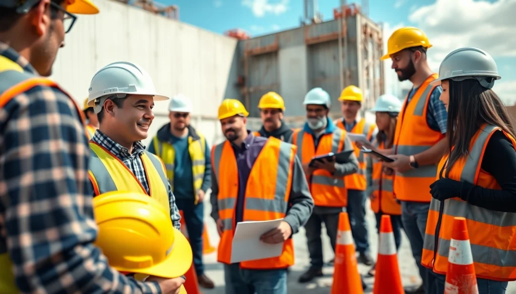 Engaging construction safety training colorado session with diverse participants in safety gear, emphasizing teamwork.
