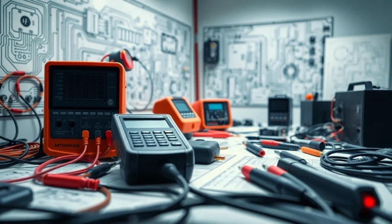 Showcase of das 142 electrical engineering components arranged on a professional workbench.