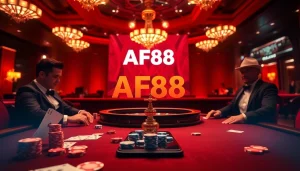 A dynamic poker game with players enjoying the AF88 APP experience, showcasing vibrant casino elements.