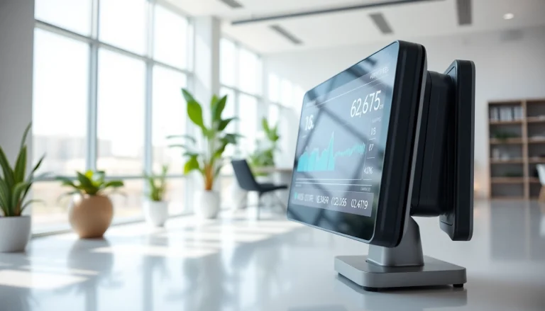 Showcasing a health tech device linked to trevia.com in a modern office with natural light.