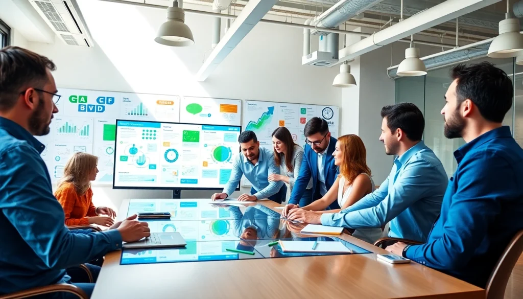 Team of professionals at a Florida Ad Agency collaborating on marketing strategies.