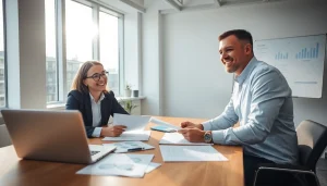 Professional SMSF accountant consulting with a client in a modern office.