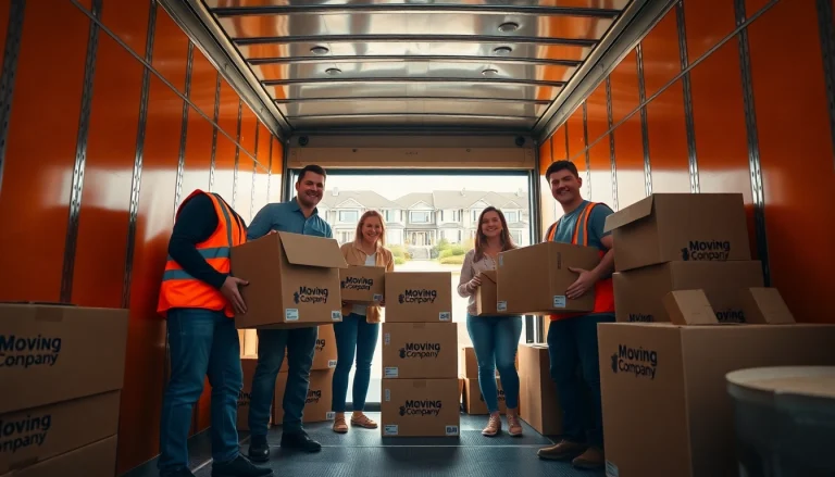 Moving Company professionals assisting a family during a local move in a bright, welcoming suburban setting.