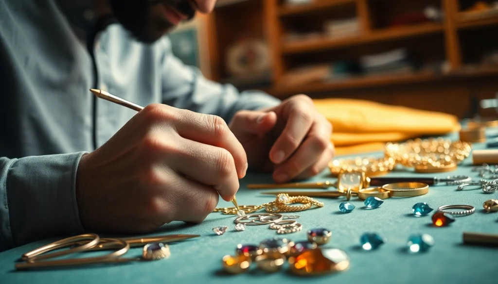 Juwelier in der Nähe: Fachmann fertigt kunstvollen Schmuck in hochwertiger Werkstatt.