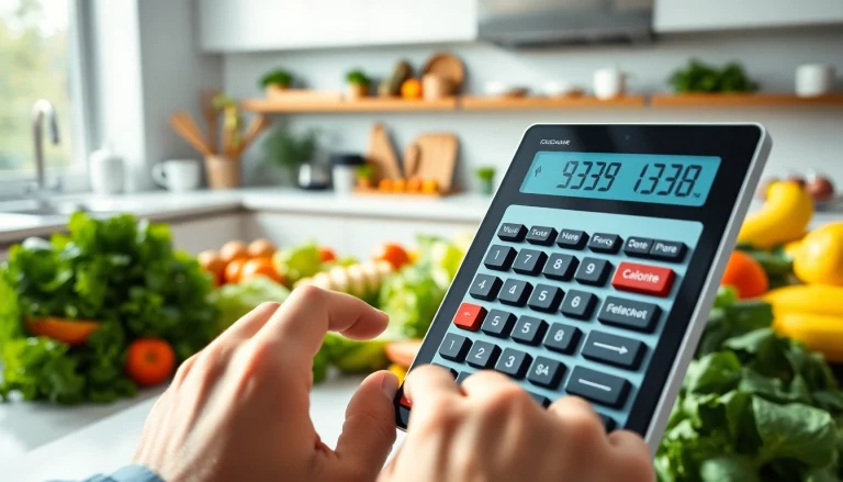 Calculate your daily calories accurately with this interactive calorie calculator displayed in a vibrant kitchen.