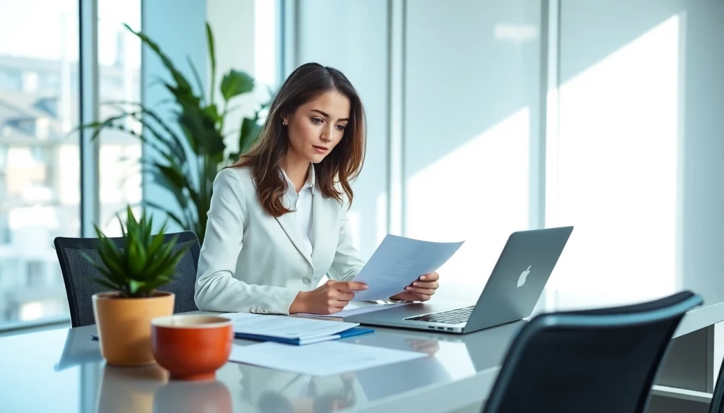 Reviewing the esta application process with focus and professionalism in a modern office.