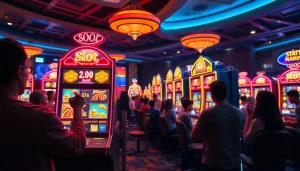 Menampilkan slot bet kecil yang ceria dan menarik perhatian di dalam kasino.