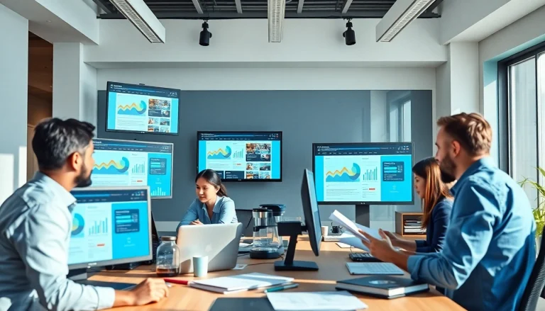 Professional workspace for Thiết kế website, featuring diverse team collaborating on modern designs.