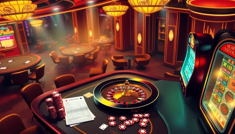 Engaging scene of jbo vietnam casino gaming with vibrant tables, chips, and excitement.