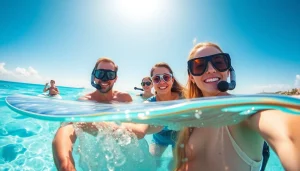 datanisle.com에서 다양한 여행 활동을 즐기는 여행자들이 있는 해변 장면입니다.