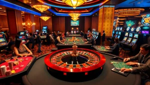 Players engaging in exciting roulette at https://nk88.us.com/ casino, showcasing vibrant chips and a lively atmosphere.