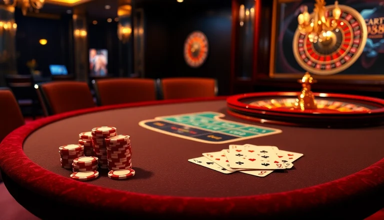 Engage in high-stakes gaming with ib88 at a luxurious casino poker table.