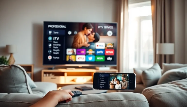 Experience seamless IPTV streaming at https://bosstv.ca on a modern TV setup showcasing various channels.