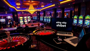 Engaging casino scene highlighting exciting "đăng nhập shbet" interactions with players and technology.