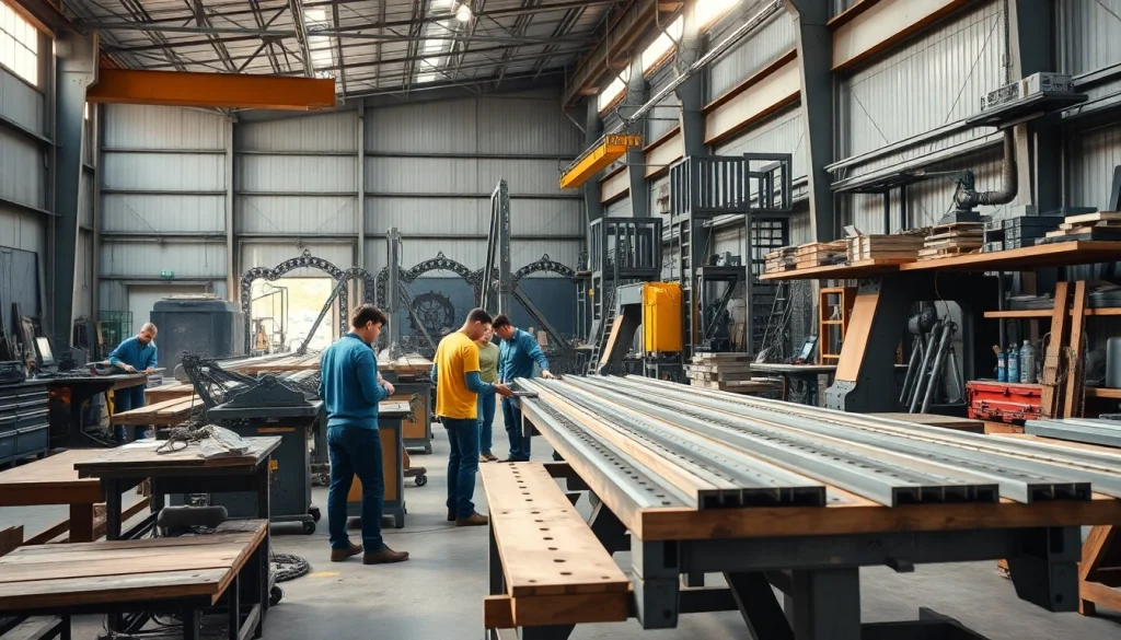 Find expert steel fabricators near me creating intricate metal designs in a vibrant workshop.